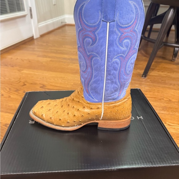 Horsepower Ostrich Men's Western Boots in Tan and Blue. - Picture 5 of 9